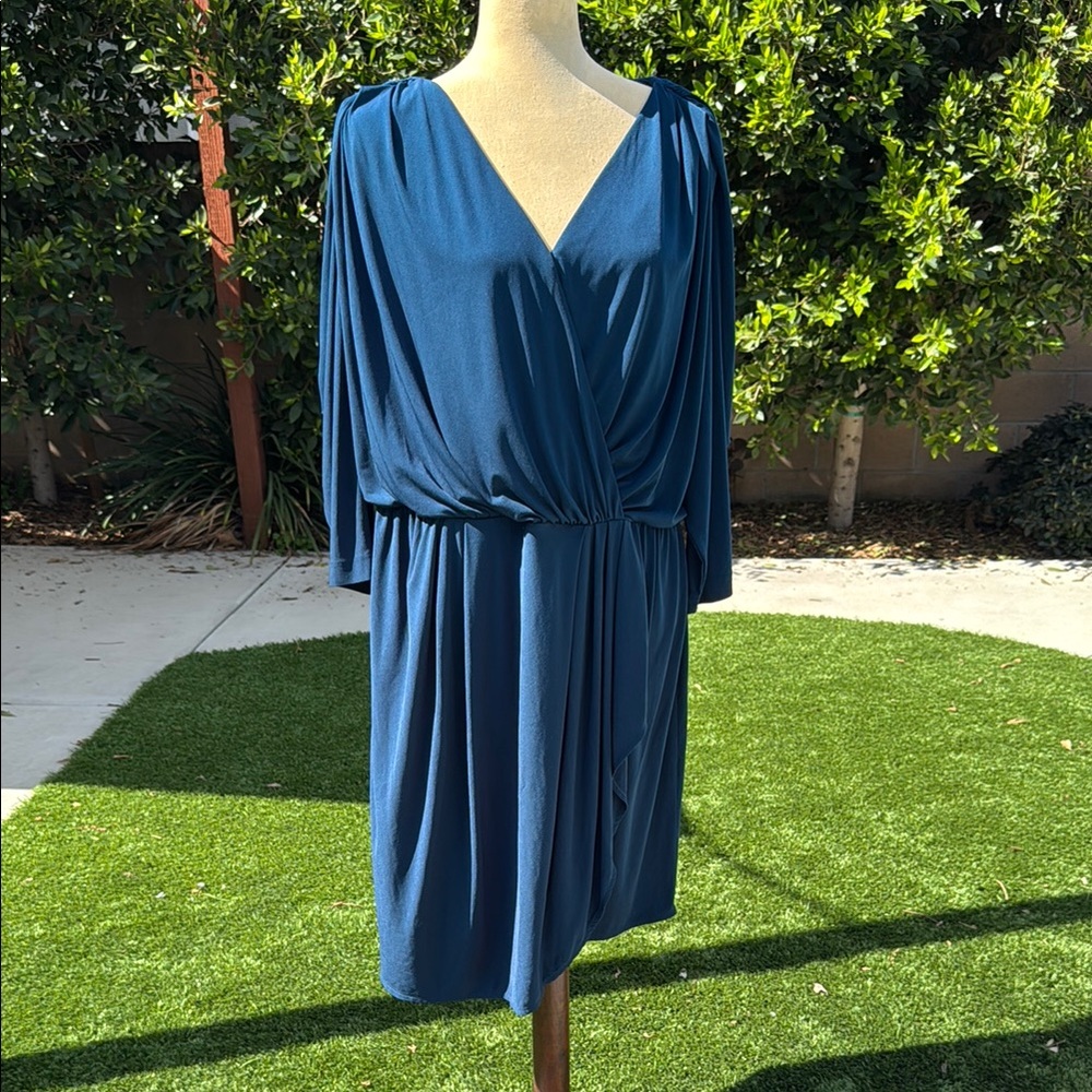 Coldwater Creek Blue Sheath Midi Dress with V-Neck
